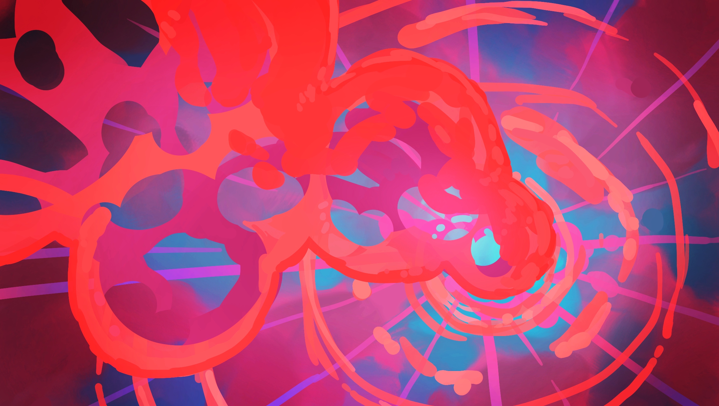Colourful stylized painting of a vibrant fantasy setting.
